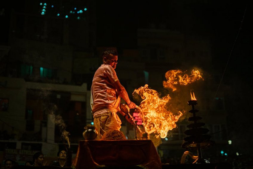 India Varanasi Ganges River Aarti